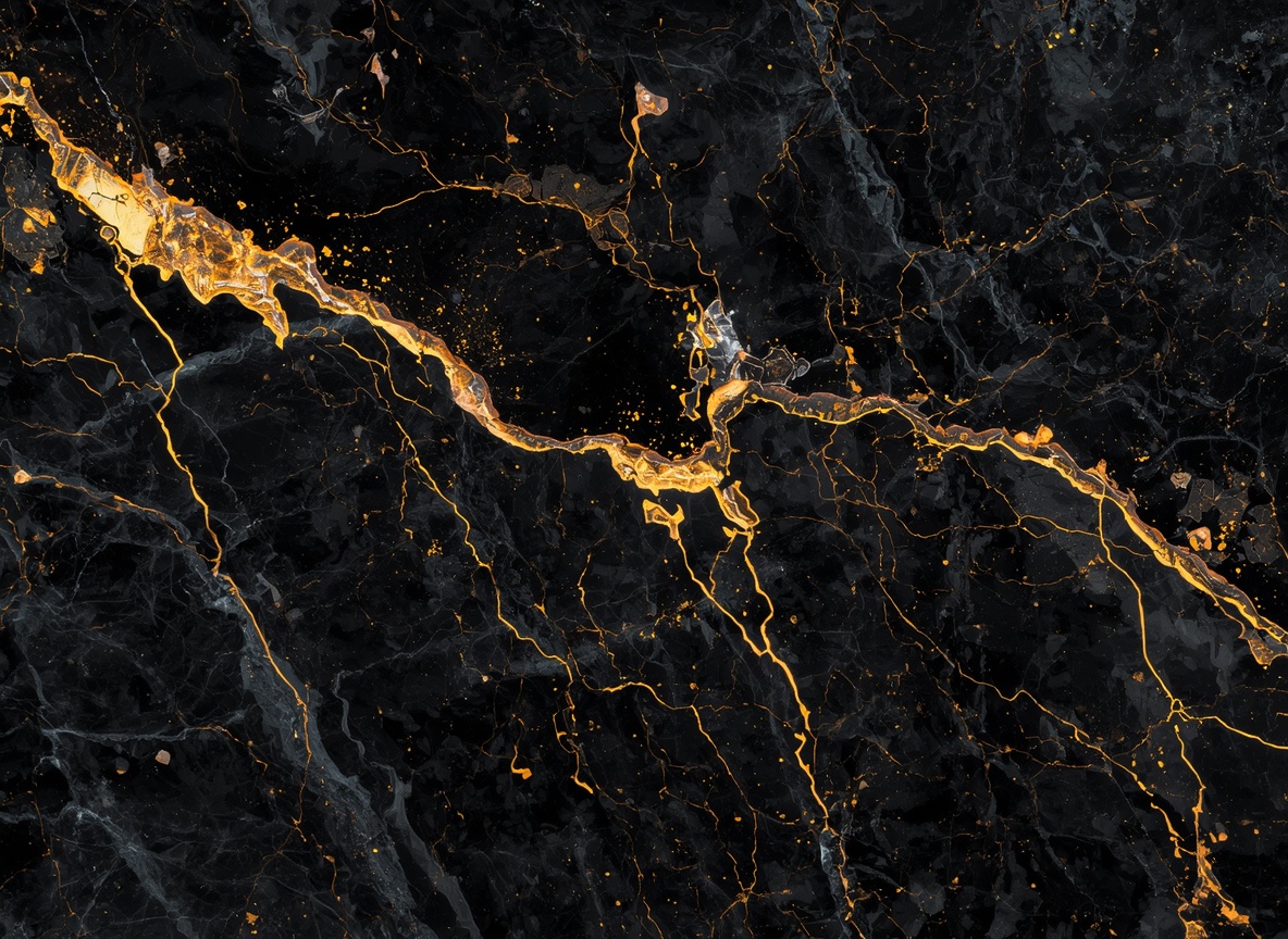 Abstract dark marble with amber-gold veining